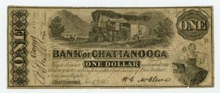 1863 $1 The Bank Of Chattanooga,  Tennessee Note - Civil War Era W/ Train