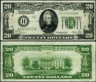 Fr.  2052 H $20 1928 - B Federal Reserve Note St.  Louis H - A Block Vf,  Dgs