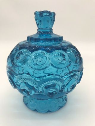 Le Smith Moon And Stars Colonial Blue Glass Candy Dish With Lid