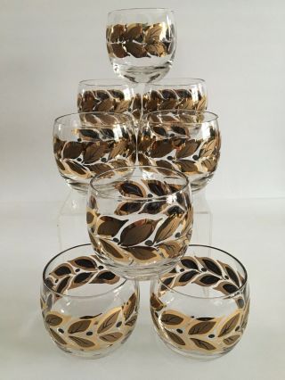 Mid Century Modern Large Roly Poly Glasses Gold And Black Design Set Of 8