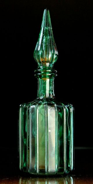 Vintage Empoli Italy Art Glass 9.  5 " Green Genie Bottle & Stopper