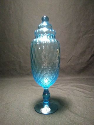 Vintage Empoli Blue Italian Art Glass 13 Inch Apothecary Jar With Lid Make Offer