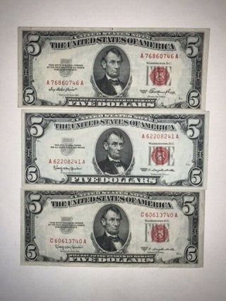 Set Of 3 United States $5 Notes