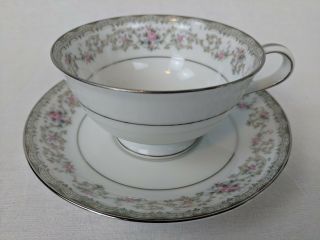 Noritake Vintage Edgewood 5807 Footed Cup And Saucer Set Pink & Blue Flowers
