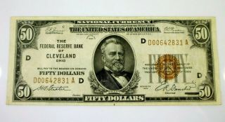 Series 1929 $50 Federal Reserve Bank Of Cleveland Serial Number 00642831