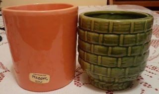 2 Vintage Haeger Pottery,  Green Planter 4.  5x3 3/4 " Peach 4.  5x4 "