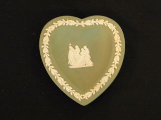 Vintage Wedgwood Green/white Jasperware Heart Shaped Trinket/ring Dish