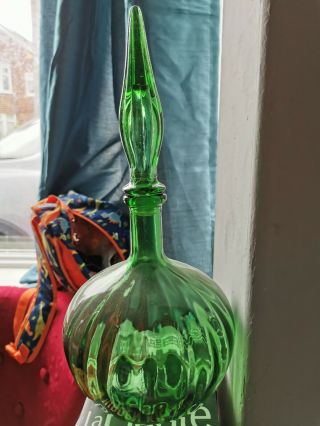 Vintage Green Glass Italian Genie Bottle – Rounded Shape – Great Colour