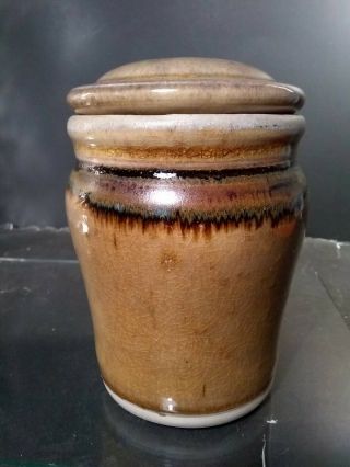 Brown Hand Made Pottery Jar With Lid.  5 1/2 " Tall