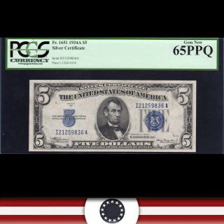 1934 - A $5 Silver Certificate Pcgs 65 Ppq Fr 1651 I21259836a
