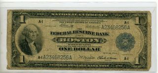 Series Of 1918 $1 Federal Reserve Bank Of Boston A1 Note,  National Currency 8256