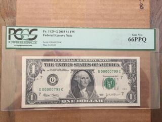 2003 $1 Dollar Note Low Serial Number Pcgs 66 Gem