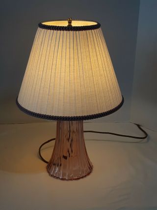 Depression Glass Pink Base 17.  5 " Tall Lamp With 12 " Wide Shade.  Well