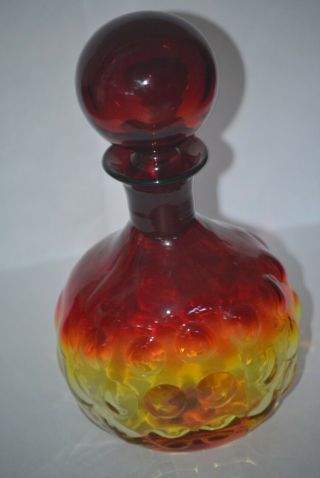Vintage Tangerine Amberina Blenko Glass Decanter Bubble Pattern 7 3/4 