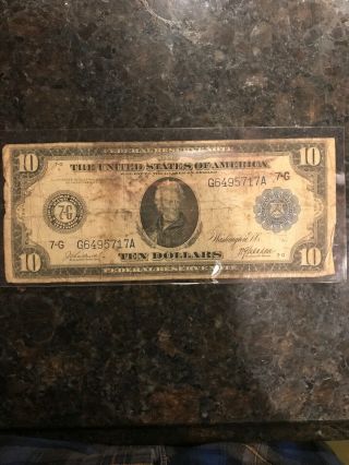 (1) Series 1914 $10.  00 " Large Size " Federal Reserve Note Bill