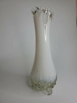 Fenton White Milk Glass Silvercrest Clear Stretched Vase
