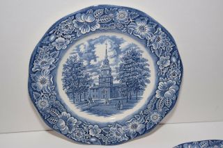 Liberty Blue Ironstone Staffordshire Independence Hall Dinner Plates 2