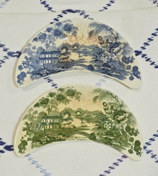 2 - Royal Staffordshire Tonquin By Clarice Cliff - Blue & Green Bone Dishes