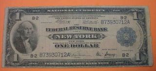 1914 $1 One Dollar Large Bill York Federal Reserve Bank National Currency