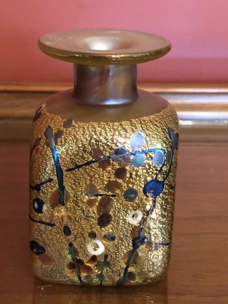 Vintage Robert Held Art Glass Gold Iridescent Vase 41/2” Signed