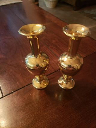 2 Royal Winton Grimwades England Shiny Gold Coloured Vases (946)