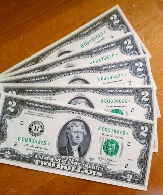 ✯lot Of 10 Uncirculated Two Dollar Bills $2 Sequential✯star✯notes 2013 W/holders