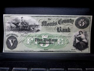 18xx $5 Obsolete Bank - Note ✪ Morris County Bank ✪ Morristown Nj L@@k ◢trusted◣