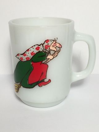 Vintage Anchor Hocking Norwegian Kitchen Witch Milk Glass Mug Coffee Cup