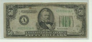1934 $50.  00 Federal Reserve Note " Boston " Circulated