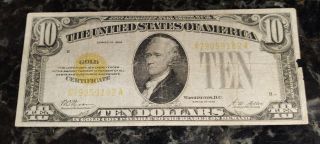 1928 Circulated Ten Dollar $10 Gold Certificate