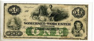1862 $1 The Somerset And Worcester Savings Bank - Salisbury,  Md