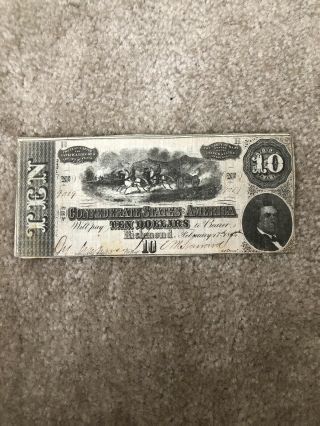 1864 Confederate States Of America Ten Dollar Bill