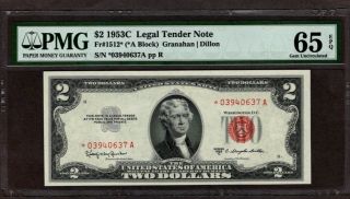 1953 C $2 Legal Tender Note Star,  Pmg 65 Epq,
