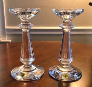 Illuminology By Waterford Panel Cut Crystal Candle Holder Pair 8 " High