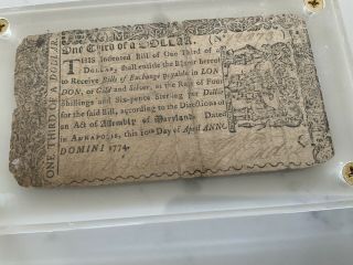 Maryland Colonial Currency April 10 1774 One Third Of A Dollar (1/3)