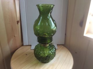 Vintage Moon And Stars Glass Oil Kerosene Lamp 12” Green