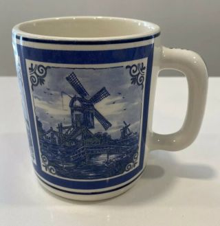 Handpainted Vintage Delft Blue Delfino Made In Holland Mug Windmills 2