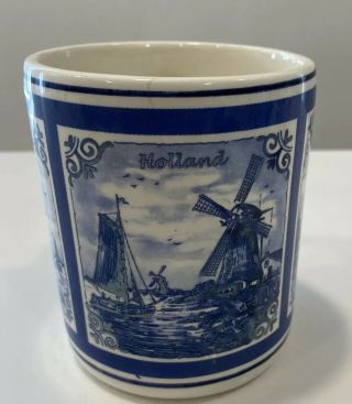 Handpainted Vintage Delft Blue Delfino Made In Holland Mug Windmills 3