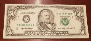 Old $50 Dollar Bill Series 1993 Federal Reserve Bank Of Chicago -
