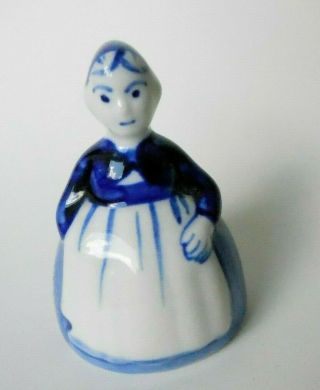 Vintage Delft Holland Porcelain Dutch Woman Bell Blue & White Signed 2.  5 "
