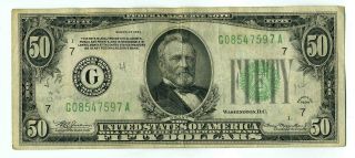 Fr.  2102 - G 1934 $50 Federal Reserve Note Chicago Green Seal