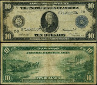 Fr.  909 $10 1914 Federal Reserve Note York Fine Trimmed
