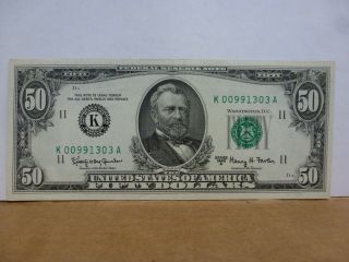 1963 - A Uncirculated Federal Reserve Note (dallas) $50.  Note K00991303a