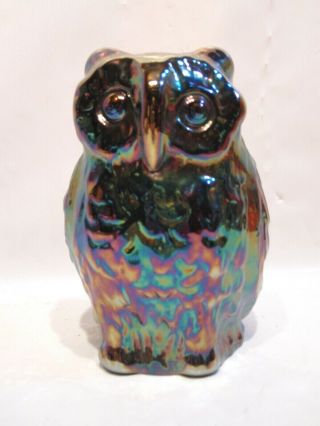 Large Vintage Fenton Purple Carnival Glass Owl Figurine