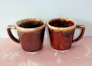 Vintage Mccoy Brown Drip 2 Mugs Cups D Handle