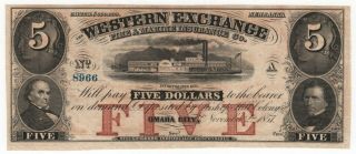 $5 Western Exchange Omaha City Nebraska Obsolete Note Currency Uncirculated