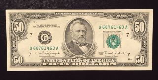 1990 G Chicago $50 Dollar Bill Note Frn G68761463a Crisp