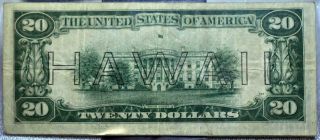 1934 A Series US $20 Twenty Dollar War Time Issue Currency Hawaii Note HH553 2