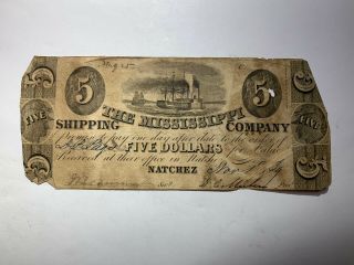1834 $5 The Mississippi Company Obsolete Bank Note Signature