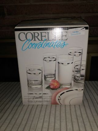 12 Piece Set Of Corelle Zenith Pattern Glasses Settings For 4 Nos 6016286